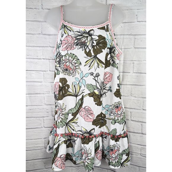 Miken Size Large Bathing Suit Cover-Up Dress Ruffled Embroidered Floral Pattern - Picture 2 of 9